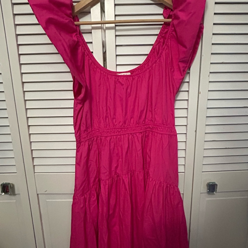 Elegant Magenta Flutter Sleeve Dress